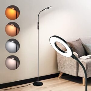 sovela led floor lamp, standing lamp with touch control, 12w 1000lm 1800k-6000k 6 brightness adjustable tall lamp with timer memory, modern dimmable floor lamps for living room bedroom office, black
