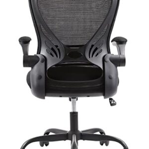 GTRSJ Office Chair with Flip up Armrests Mesh Executive Chairs Ergonomic Desk Chair with Lumbar Support Swivel Computer Chair for Conference Room Max Capacity 300lbs (Black/Noir)