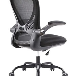 GTRSJ Office Chair with Flip up Armrests Mesh Executive Chairs Ergonomic Desk Chair with Lumbar Support Swivel Computer Chair for Conference Room Max Capacity 300lbs (Black/Noir)