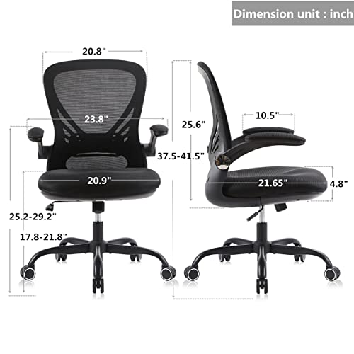 GTRSJ Office Chair with Flip up Armrests Mesh Executive Chairs Ergonomic Desk Chair with Lumbar Support Swivel Computer Chair for Conference Room Max Capacity 300lbs (Black/Noir)