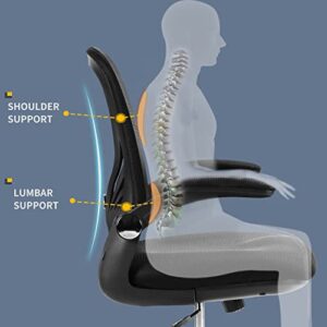 GTRSJ Office Chair with Flip up Armrests Mesh Executive Chairs Ergonomic Desk Chair with Lumbar Support Swivel Computer Chair for Conference Room Max Capacity 300lbs (Black/Noir)