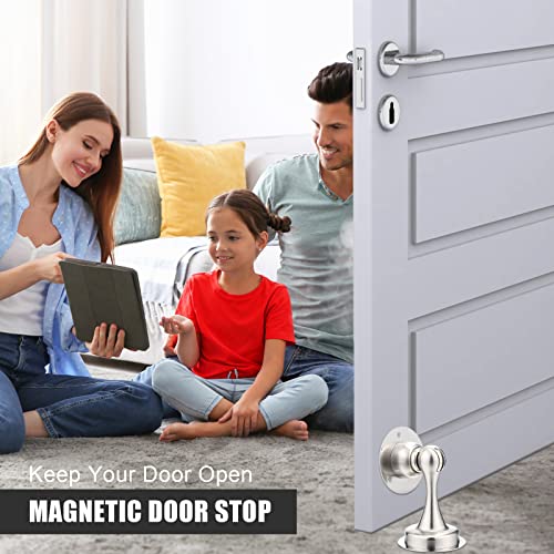 12 Pieces Magnetic Door Stoppers Magnetic Door Stops Stainless Steel Door Catch Door Holder No Drilling with Double Sided Adhesive Tape Screws for Stronger Wall Floor Mount