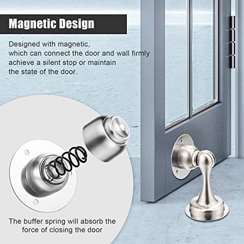 12 Pieces Magnetic Door Stoppers Magnetic Door Stops Stainless Steel Door Catch Door Holder No Drilling with Double Sided Adhesive Tape Screws for Stronger Wall Floor Mount