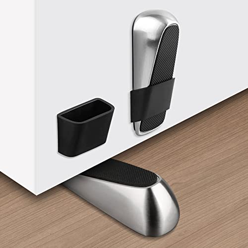 CSKB Door Stoppers, Heavy Duty Door Stoppers for Bottom of The Door ,Zinc Alloy and Silicone Door Stop Wedge, Floors Door Stops with Door Holder (2 Pack)