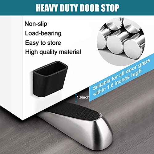 CSKB Door Stoppers, Heavy Duty Door Stoppers for Bottom of The Door ,Zinc Alloy and Silicone Door Stop Wedge, Floors Door Stops with Door Holder (2 Pack)