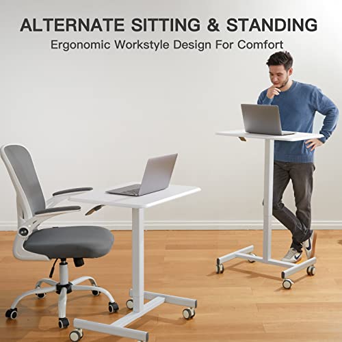 HUANUO Mobile Standing Desk Adjustable Height, Mobile Laptop Desk 27 inch, Standing Rolling Cart Desk with Gas Spring