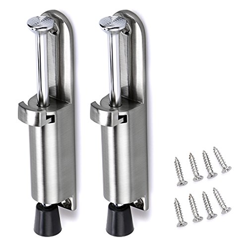 Sumnacon Kickdown Door Stops, Stainless Steel Easy Step Door Stopper, Spring Loaded Telescopic Step On/Off Door Stopper, Adjustable Heavy Duty Door Locks Holder Stop/Release by Foot, Silver