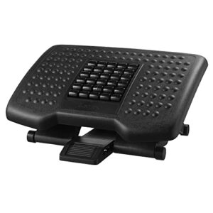 kantek premium ergonomic height adjustable under desk footrest, 3 height setting, foot adjustable tilt angle, supports feet/legs, black
