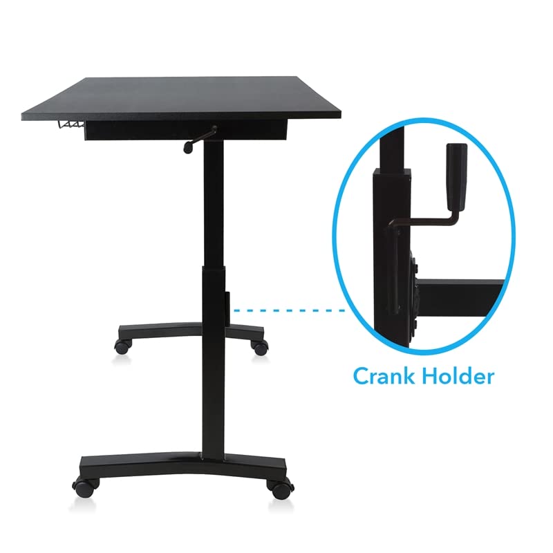 urb SPACE Atlantic Adjustable Height Standing Desk – 46” x 28” Single-Piece Desktop, Maintenance-Free Hand Crank, Sturdy Heavy-Duty Steel Frame, Caster Wheels for Full Mobility, PN 33908049 in Black