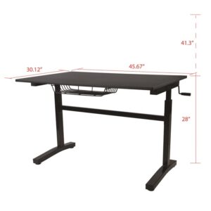 urb SPACE Atlantic Adjustable Height Standing Desk – 46” x 28” Single-Piece Desktop, Maintenance-Free Hand Crank, Sturdy Heavy-Duty Steel Frame, Caster Wheels for Full Mobility, PN 33908049 in Black