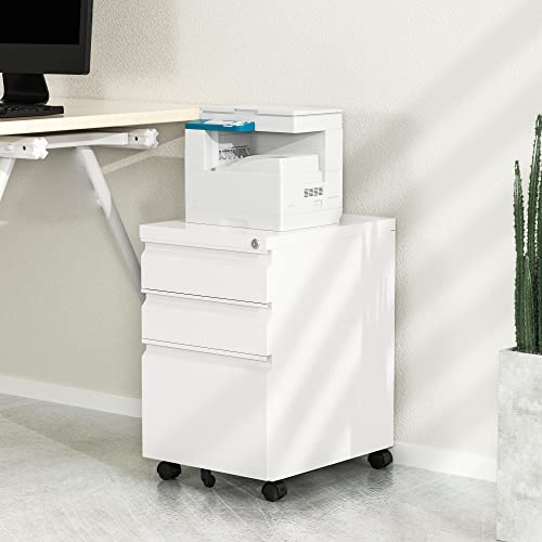 LISSIMO 3 Drawer Mobile File Cabinet with Lock,Under Desk Storage Cabinet for Home Office, Vertical Filing Cabinet Fits A4 or Letter Size (Unassembled, White)
