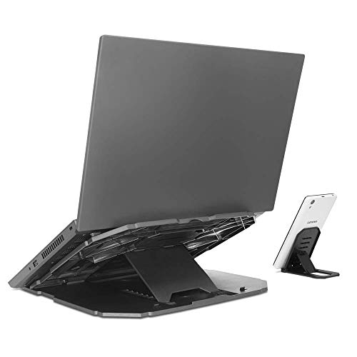 Lenovo 2-in-1 Laptop Stand, Ergonomic, 10 Adjustable Tilt Angles, Ventilated, Non-Slip, Portable, GXF0X02619, Black