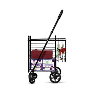 Goplus Folding Shopping Utility Cart, Double Basket and 360° Swivel Wheels, Adjustable Handle, Small Cart Perfect for Grocery Laundry Book Luggage Travel