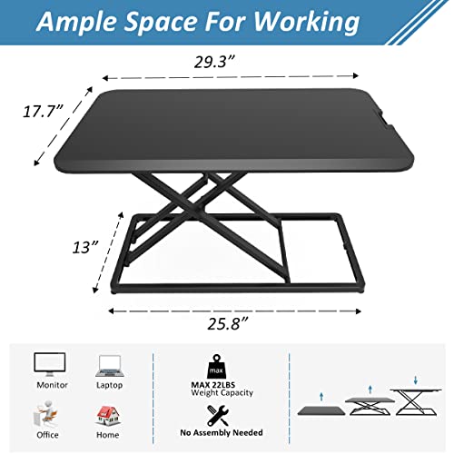 JYLH JOYSEEKER Compact Standing Desk Converter, 29.3 Inch Height Adjustable Preassembled Stand up Desktop Riser with Exclusive Handle for Laptop, Ultra Low Profile Design