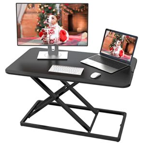 jylh joyseeker compact standing desk converter, 29.3 inch height adjustable preassembled stand up desktop riser with exclusive handle for laptop, ultra low profile design