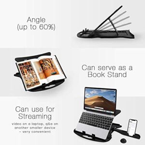 Carnation Adjustable Laptop Stand for Desk with Phone Stand and Cable Clip - 7 Height Options - Swivel Base - Portable, Collapsible - Compatible with Mac, iPad, Tablets and Laptops up to 17” (Black)