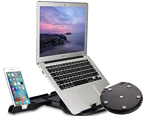 Carnation Adjustable Laptop Stand for Desk with Phone Stand and Cable Clip - 7 Height Options - Swivel Base - Portable, Collapsible - Compatible with Mac, iPad, Tablets and Laptops up to 17” (Black)