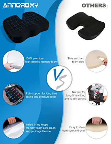 anngrowy Seat Cushion Office Chair Cushion Car Seat Cushion for Back Tailbone Pain Relief Wheelchair Cushions Butt Pillow Cushion Memory Foam Coccyx Cushion for Computer Office Chair Car Seat Driver