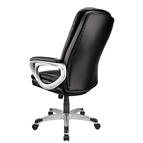 Realspace® Tresswell Bonded Leather High-Back Chair, Black/Silver