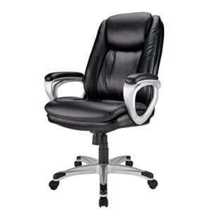 Realspace® Tresswell Bonded Leather High-Back Chair, Black/Silver
