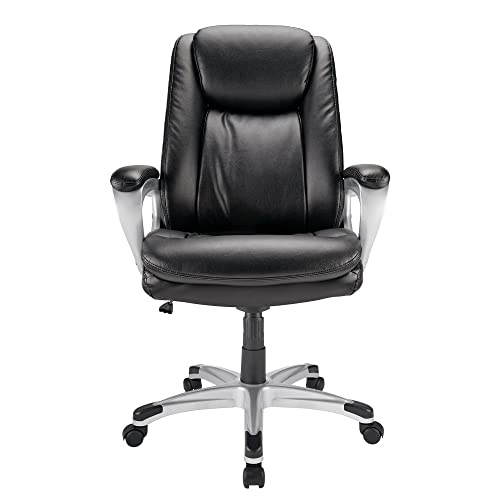 Realspace® Tresswell Bonded Leather High-Back Chair, Black/Silver