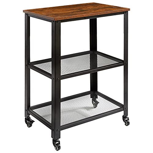 IBUYKE Industrial Printer Stand, 3-Tier Printer Cart for Storage, Printer Table with Storage Rack for Home or Office, Rustic Brown and Black GL-TMJ011H