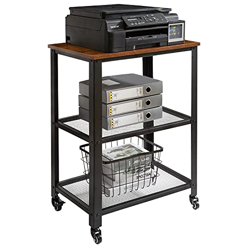 IBUYKE Industrial Printer Stand, 3-Tier Printer Cart for Storage, Printer Table with Storage Rack for Home or Office, Rustic Brown and Black GL-TMJ011H