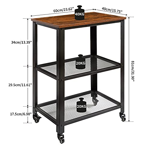 IBUYKE Industrial Printer Stand, 3-Tier Printer Cart for Storage, Printer Table with Storage Rack for Home or Office, Rustic Brown and Black GL-TMJ011H