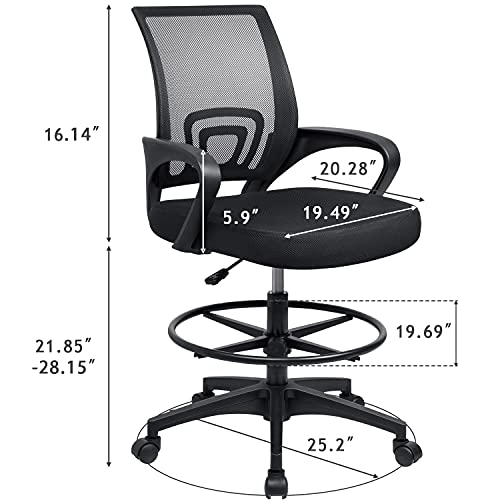 Furmax Drafting Chair Tall Office Chair with Ergonomic Back Drafting Table Chair Adjustable Standing Desk Chair with Footrest Ring and Arms