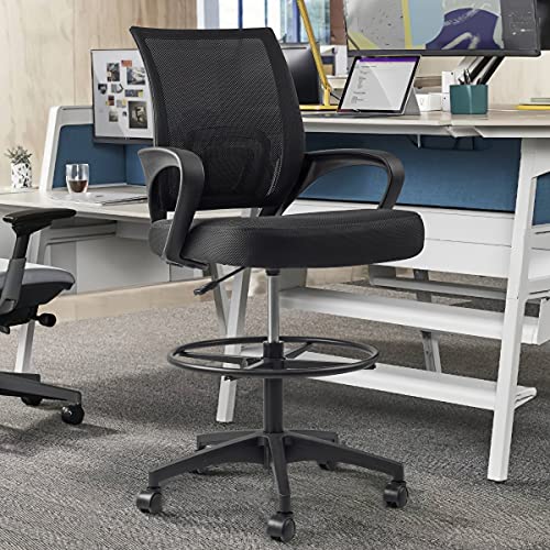 Furmax Drafting Chair Tall Office Chair with Ergonomic Back Drafting Table Chair Adjustable Standing Desk Chair with Footrest Ring and Arms