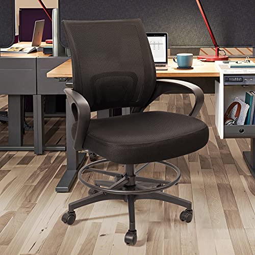 Furmax Drafting Chair Tall Office Chair with Ergonomic Back Drafting Table Chair Adjustable Standing Desk Chair with Footrest Ring and Arms