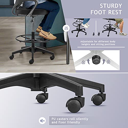 Furmax Drafting Chair Tall Office Chair with Ergonomic Back Drafting Table Chair Adjustable Standing Desk Chair with Footrest Ring and Arms