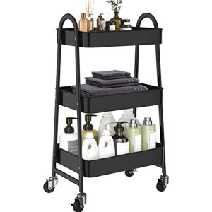 gianotter 3-tier utility rolling cart – multifunctional cart with lockable casters, easy to assemble, suitable for office, bathroom, kitchen, living (black)