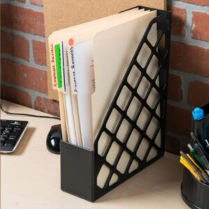 1InTheOffice Plastic Magazine File Holder, File Holder Organizer Box, 3 x 10 x 11.88, Recycled, Black, (2 Pack)