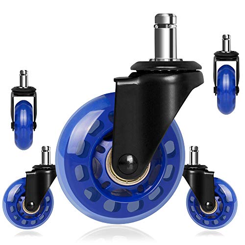 8T8 Office Chair Caster Wheels 2.5'', Swivel Caster Wheels Heavy Duty with Plug-in Stem,Quiet & Smooth Rolling, No Chair Mat Needed, Safe for Hardwood Carpet Tile Floors,Set of 5 (2.5inch, Blue)