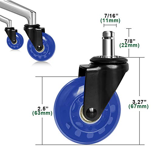 8T8 Office Chair Caster Wheels 2.5'', Swivel Caster Wheels Heavy Duty with Plug-in Stem,Quiet & Smooth Rolling, No Chair Mat Needed, Safe for Hardwood Carpet Tile Floors,Set of 5 (2.5inch, Blue)