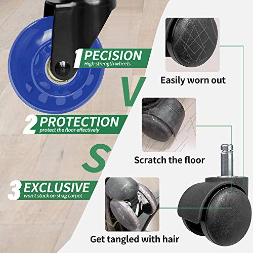 8T8 Office Chair Caster Wheels 2.5'', Swivel Caster Wheels Heavy Duty with Plug-in Stem,Quiet & Smooth Rolling, No Chair Mat Needed, Safe for Hardwood Carpet Tile Floors,Set of 5 (2.5inch, Blue)