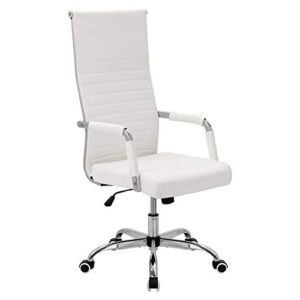 victone ribbed office chair high back pu leather executive conference chair adjustable swivel chair (white)