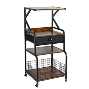 zuyachuza 4 tier mobile printer stand with drawer, 4-shelf printer table with wheels and storage, printer cart with storage shelves for home office