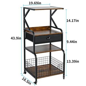 Zuyachuza 4 Tier Mobile Printer Stand with Drawer, 4-Shelf Printer Table with Wheels and Storage, Printer Cart with Storage Shelves for Home Office