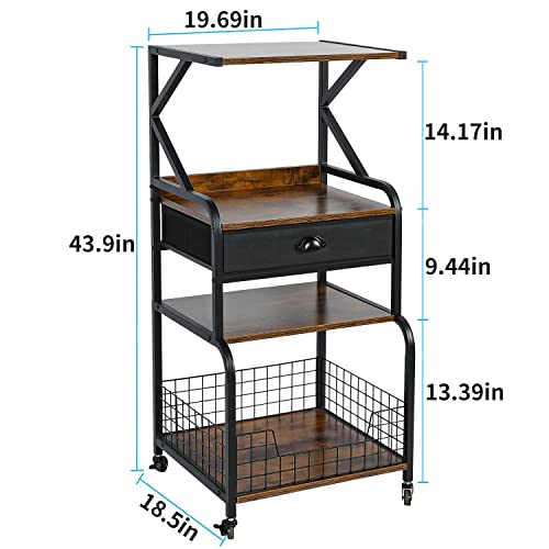 Zuyachuza 4 Tier Mobile Printer Stand with Drawer, 4-Shelf Printer Table with Wheels and Storage, Printer Cart with Storage Shelves for Home Office