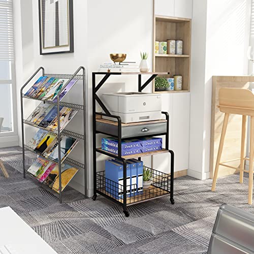 Zuyachuza 4 Tier Mobile Printer Stand with Drawer, 4-Shelf Printer Table with Wheels and Storage, Printer Cart with Storage Shelves for Home Office