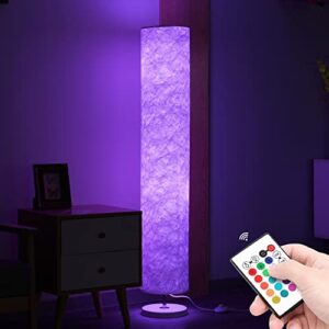 soft light floor lamp, 52″ simple design morden slim rgb 7 color changing led tyvek fabric shade dimmable remote control & 2 smart led bulbs standing lamp for living room bedroom game room