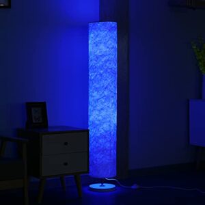 Soft Light Floor Lamp, 52" Simple Design Morden Slim RGB 7 Color Changing LED Tyvek Fabric Shade Dimmable Remote Control & 2 Smart LED Bulbs Standing Lamp for Living Room Bedroom Game Room