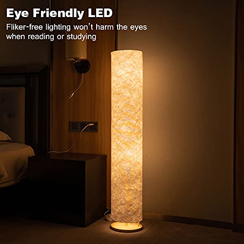 Soft Light Floor Lamp, 52" Simple Design Morden Slim RGB 7 Color Changing LED Tyvek Fabric Shade Dimmable Remote Control & 2 Smart LED Bulbs Standing Lamp for Living Room Bedroom Game Room