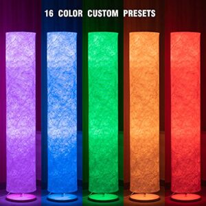 Soft Light Floor Lamp, 52" Simple Design Morden Slim RGB 7 Color Changing LED Tyvek Fabric Shade Dimmable Remote Control & 2 Smart LED Bulbs Standing Lamp for Living Room Bedroom Game Room