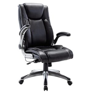colamy high back office chair with flip-up arms, executive computer desk chair bonded leather adjustable built-in lumbar support for school home and office