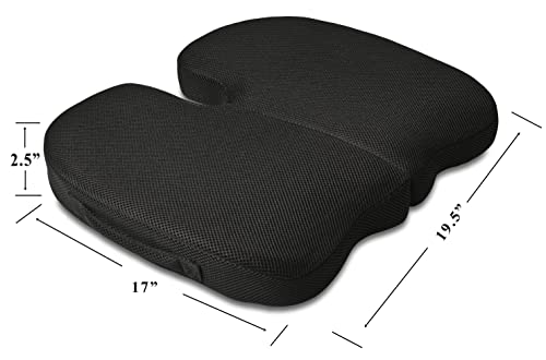 TravelMate Extra-Large Gel-Memory Foam Seat Cushion – Perfect for Office Chair and Wheelchair – Does Not Slip Even on Marble Floors – Washable & Breathable Cover – Relieves Back Pain – 19.5”x17”x2.5”