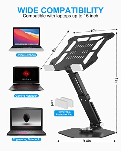 SENXILLER Laptop Stand for Desk, Laptop Stand Adjustable Height up to 19 inch, Swivel Laptop Stand with 360°Rotating, Laptop Riser Computer Stand Compatible with MacBook and All Laptops