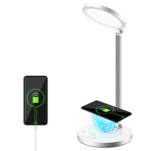 led desk lamp, desk lamp with wireless charger, usb charging port, eye-caring desk lamp for home office, 5 lighting modes and 5 brightness levels, bright table light with touch control, 30 mins timer